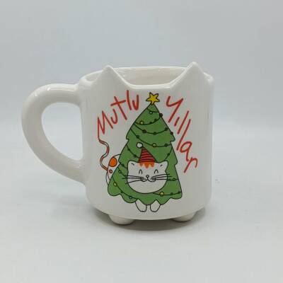 ÇAM AĞACI KEDİ MUTLU YILLAR-KEDİ KUPA - TRANSPARAN SAP - 1