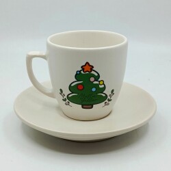 ÇAM AĞACI MUTLU YILLAR-KLASİK TÜRK KAHVESİ FİNCANI - TRANSPARAN GÖVDE - 