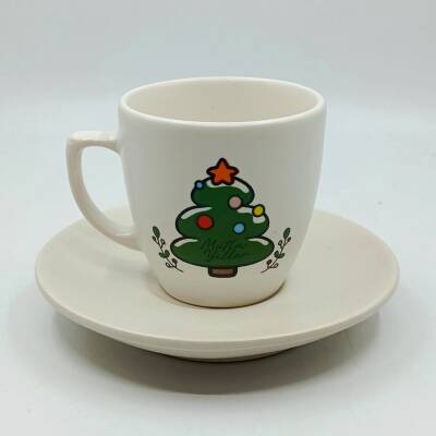 ÇAM AĞACI MUTLU YILLAR-KLASİK TÜRK KAHVESİ FİNCANI - TRANSPARAN GÖVDE - 1