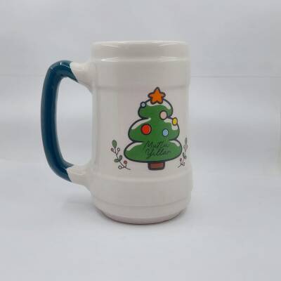 ÇAM AĞACI MUTLU YILLAR-SERAMİK BİRA BARDAĞI - YEŞİL SAP - 1