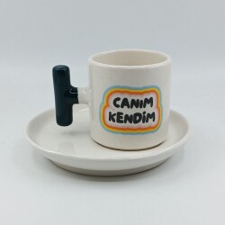 CANIM KENDİM RENKLİ-T TÜRK KAHVESİ FİNCANI - YEŞİL SAP - 
