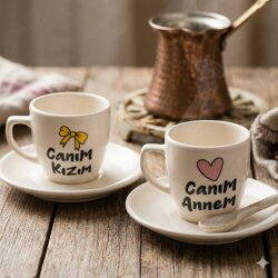 CANIM KIZIM KURDELE & CANIM ANNEM KALP-İKİLİ TÜRK KAHVESİ FİNCANI - TRANSPARAN - 