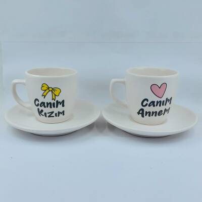 CANIM KIZIM KURDELE & CANIM ANNEM KALP-İKİLİ TÜRK KAHVESİ FİNCANI - TRANSPARAN - 1