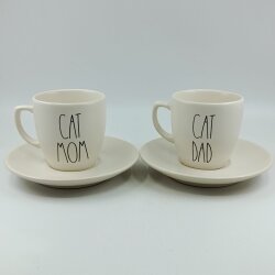 CAT MOM & CAT DAD-İKİLİ TÜRK KAHVESİ FİNCANI - TRANSPARAN - 
