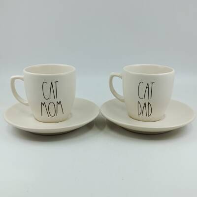 CAT MOM & CAT DAD-İKİLİ TÜRK KAHVESİ FİNCANI - TRANSPARAN - 1