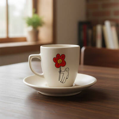 ÇİÇEK TUTAN ADAM-KLASİK TÜRK KAHVESİ FİNCANI - TRANSPARAN GÖVDE - 1