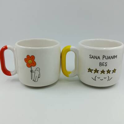 ÇİÇEK TUTAN ADAM & SANA PUANIM 5 -İKİLİ ARYA ÇAY - RENKLİ SAP - 1
