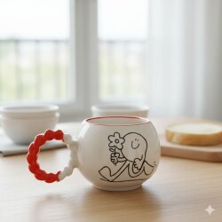 ÇİÇEK TUTAN GÜLEN YÜZ-BALONCUK KUPA - TURUNCU SAP - 