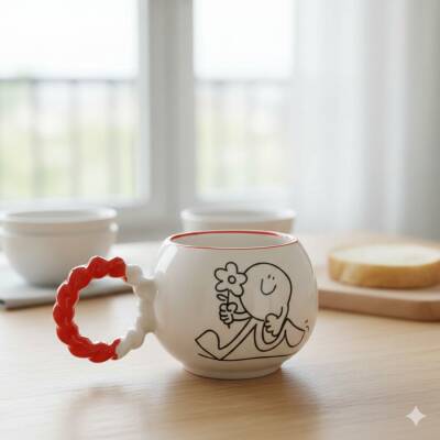 ÇİÇEK TUTAN GÜLEN YÜZ-BALONCUK KUPA - TURUNCU SAP - 1