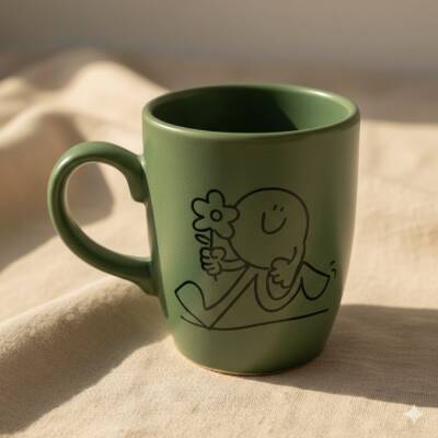 ÇİÇEK TUTAN GÜLEN YÜZ-OVAL KUPA - YEŞİL SAP YEŞİL GÖVDE YEŞİL İÇ - 1