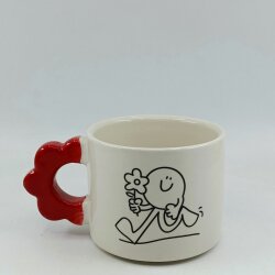 ÇİÇEK TUTAN GÜLEN YÜZ-PAPATYA KUPA - KIRMIZI SAP - 