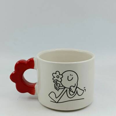 ÇİÇEK TUTAN GÜLEN YÜZ-PAPATYA KUPA - KIRMIZI SAP - 1