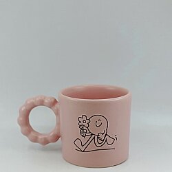 ÇİÇEK TUTAN GÜLEN YÜZ-PRENSES KUPA - PEMBE GÖVDE PEMBE SAP - 