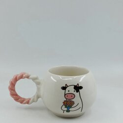 ÇİÇEK TUTAN İNEK-ÖRGÜLÜ BALONCUK KUPA - PEMBE SAP - 