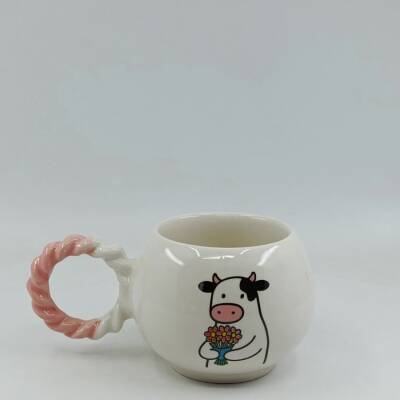 ÇİÇEK TUTAN İNEK-ÖRGÜLÜ BALONCUK KUPA - PEMBE SAP - 1