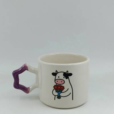 ÇİÇEK TUTAN İNEK-YILDIZ KUPA - MOR SAP - 1