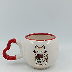ÇİÇEK TUTAN KEDİ-AMOUR KUPA - KIRMIZI SAP KIRMIZI TURNET - 