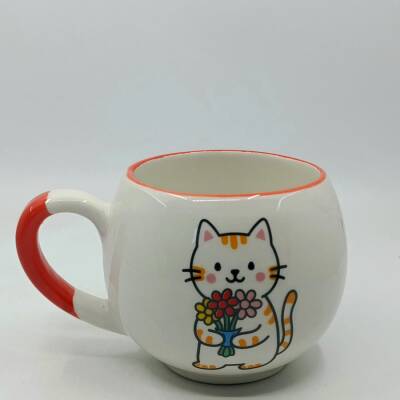 ÇİÇEK TUTAN KEDİ-BALON KUPA - TURUNCU SAP TURUNCU TURNET - 1