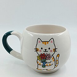 ÇİÇEK TUTAN KEDİ-BALON KUPA - YEŞİL SAP - 