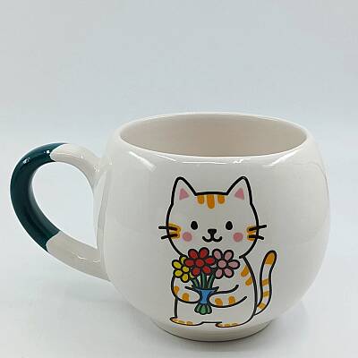 ÇİÇEK TUTAN KEDİ-BALON KUPA - YEŞİL SAP - 1