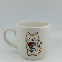 ÇİÇEK TUTAN KEDİ-BODUR KUPA - TRANSPARAN - 