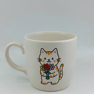 ÇİÇEK TUTAN KEDİ-BODUR KUPA - TRANSPARAN - 1