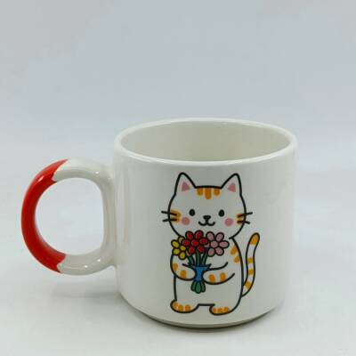 ÇİÇEK TUTAN KEDİ-D KUPA - TURUNCU SAP - 1