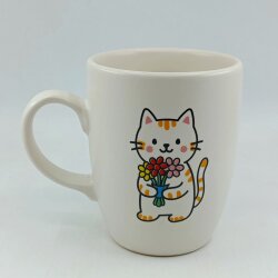 ÇİÇEK TUTAN KEDİ-OVAL KUPA - TRANSPARAN SAP - 