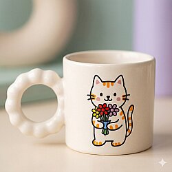 ÇİÇEK TUTAN KEDİ-PRENSES KUPA - TRANSPARAN GÖVDE TRANSPARAN SAP - 