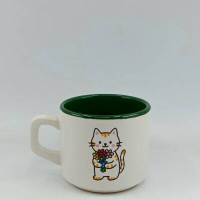 ÇİÇEK TUTAN KEDİ-VENUS KUPA - YEŞİL İÇ - 1