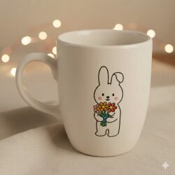 ÇİÇEK TUTAN TAVŞAN-OVAL KUPA - TRANSPARAN SAP - 