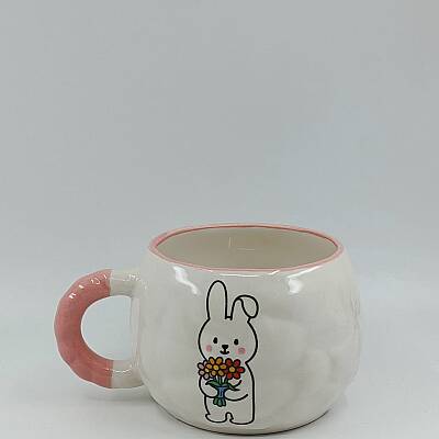 ÇİÇEK TUTAN TAVŞAN-TONTİK KUPA - PEMBE SAP - 1