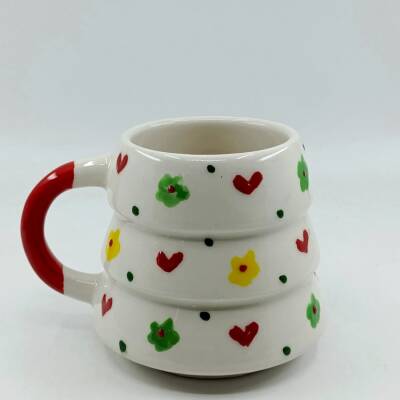 ÇİÇEKLER VE KALPLER - 3D-ÇAM KUPA - 3D - 1