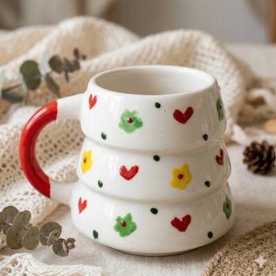 ÇİÇEKLER VE KALPLER - 3D-ÇAM KUPA - 3D - 1