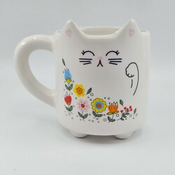 ÇİÇEKLİ KEDİ-KEDİ KUPA - TRANSPARAN SAP - 