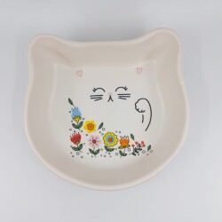 ÇİÇEKLİ KEDİ-KEDİ MAMA KABI - TRANSPARAN - 