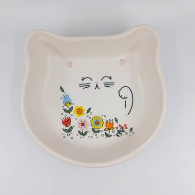 ÇİÇEKLİ KEDİ-KEDİ MAMA KABI - TRANSPARAN - 1