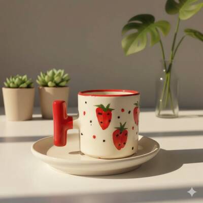 ÇİLEK - 3D-T TÜRK KAHVESİ FİNCANI - 3D - 1