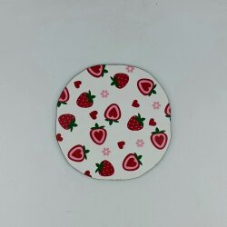 ÇİLEK KALP DESEN-AHŞAP BARDAK ALTLIĞI - TEKLİ - 