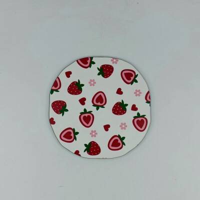 ÇİLEK KALP DESEN-AHŞAP BARDAK ALTLIĞI - TEKLİ - 1