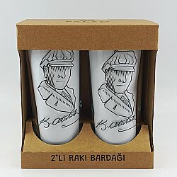 ÇİZGİSEL ATATÜRK-İKİLİ RAKI BARDAĞI - ŞEFFAF - 