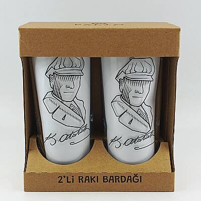 ÇİZGİSEL ATATÜRK-İKİLİ RAKI BARDAĞI - ŞEFFAF - 1