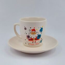 DAĞINIK NOEL BABA MUTLU YILLAR-KLASİK TÜRK KAHVESİ FİNCANI - TRANSPARAN GÖVDE - 