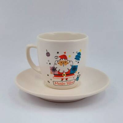 DAĞINIK NOEL BABA MUTLU YILLAR-KLASİK TÜRK KAHVESİ FİNCANI - TRANSPARAN GÖVDE - 1