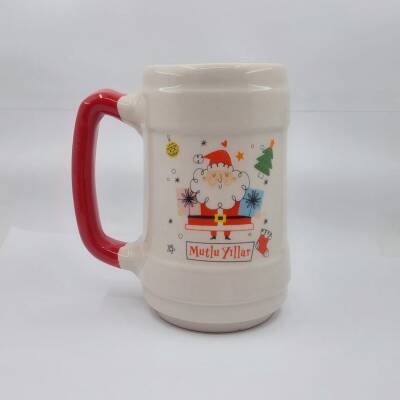 DAĞINIK NOEL BABA MUTLU YILLAR-SERAMİK BİRA BARDAĞI - KIRMIZI SAP - 1