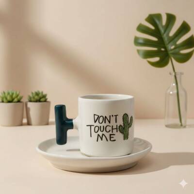 DONT TOUCH ME-T TÜRK KAHVESİ FİNCANI - YEŞİL SAP - 1