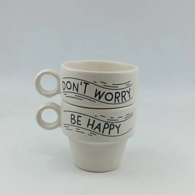 DONT WORRY BE HAPPY -ESPRESSO-İKİLİ ESPRESSO BARDAĞI - TRANSPARAN - 1