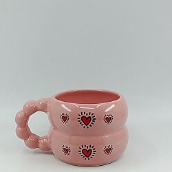 EFEKTLİ KIRMIZI KALPLER-HARMONİ KUPA - PEMBE SAP PEMBE GÖVDE - 