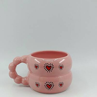 EFEKTLİ KIRMIZI KALPLER-HARMONİ KUPA - PEMBE SAP PEMBE GÖVDE - 1