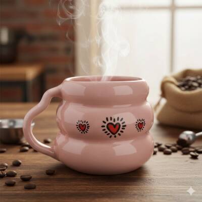 EFEKTLİ KIRMIZI KALPLER-KOVAN KUPA - PEMBE SAP PEMBE GÖVDE - 1
